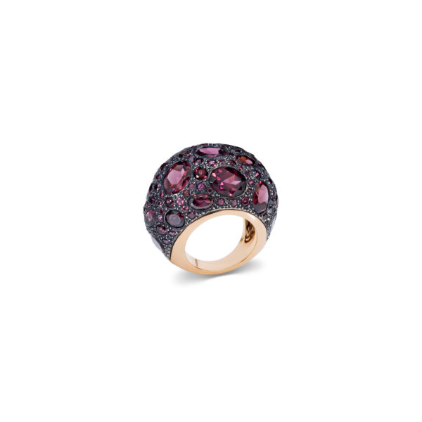 ANELLO TABOU ORO ROSA E ARGENTO BRUNITO CON GRANATO RODOLITE