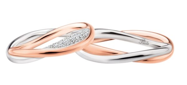 anello oro bianco, oro rosa e diamanti